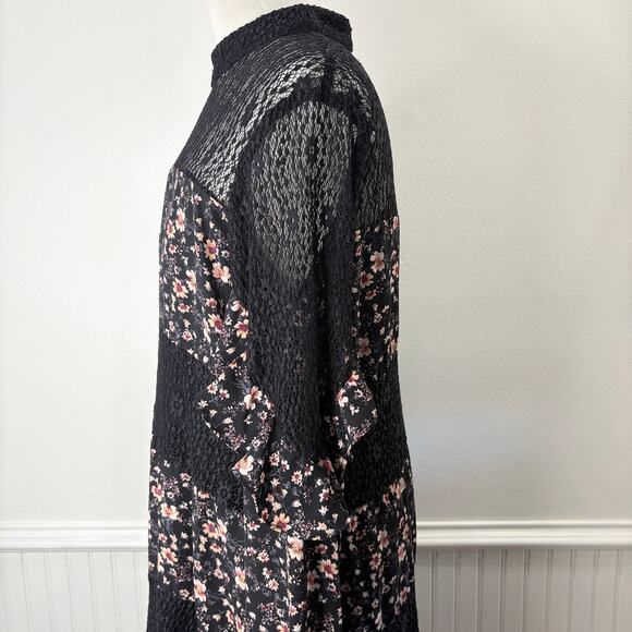 Whimsigoth Fairy Grunge Size L Dress Floral Sheer Lace Peasant Cottage Prairie - Picture 16 of 16